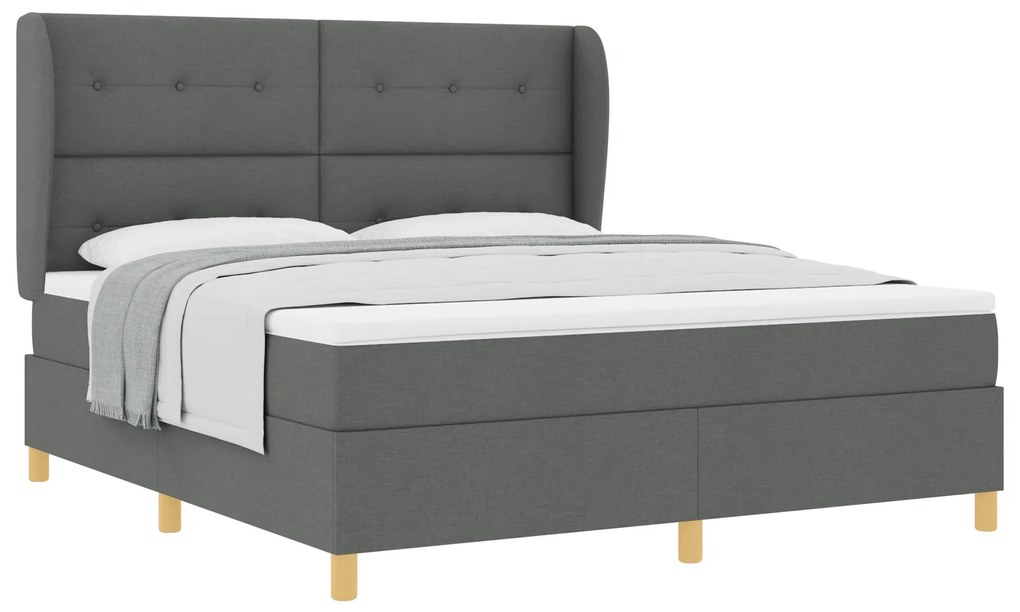 vidaXL Κρεβάτι Box Spring με Στρώμα - Σκούρο Γκρι, 180x200 εκ., Ύφασμα