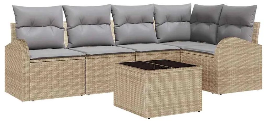 vidaXL Σετ Καναπέ Κήπου με μαξιλάρι 6 pcs Μπεζ Πολυ ράταν
