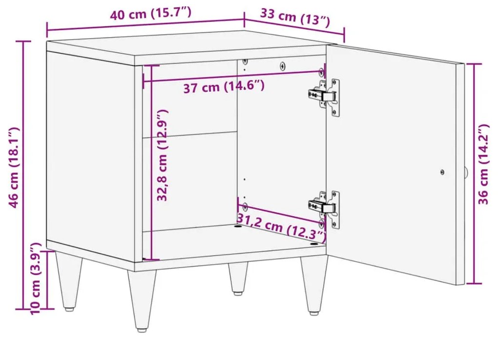 Κομοδίνο 40 x 33 x 46 εκ. από Μασίφ Ξύλο Μάνγκο - Μαύρο