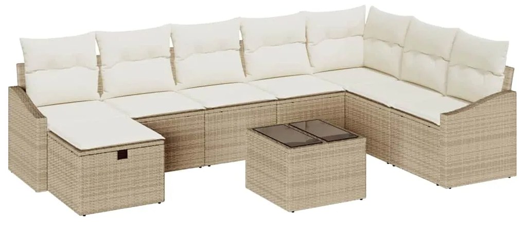 vidaXL 9 κομμάτια σετ καναπέ κήπου με μπεζ πολυ rattan μαξιλάρια