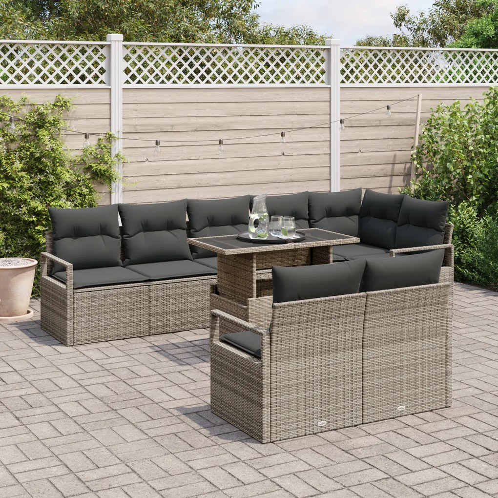 vidaXL Σετ κήπου 9 τεμαχίων με γκρι πολυ rattan