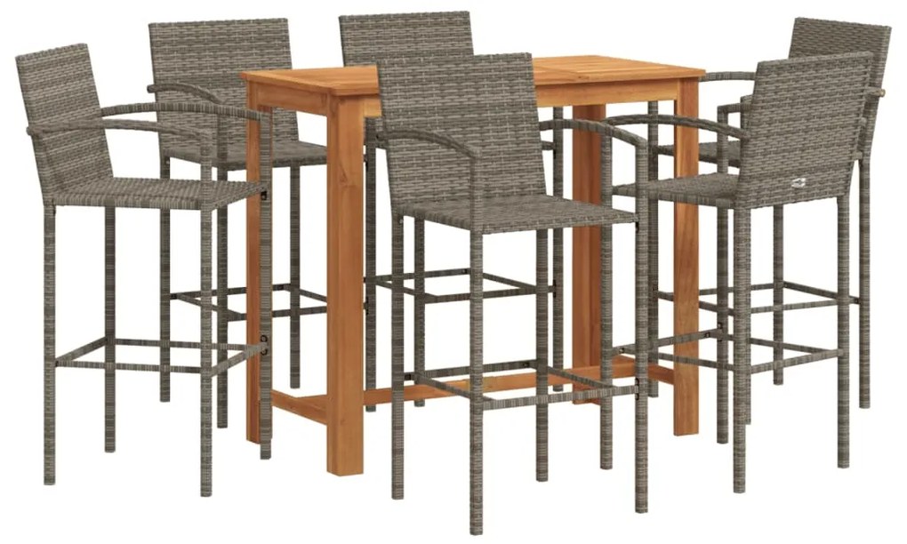 vidaXL Σετ Μπαρ Κήπου 7 Τεμ. Γκρι Μασίφ Ξύλο Ακακίας και Συνθ. Ρατάν