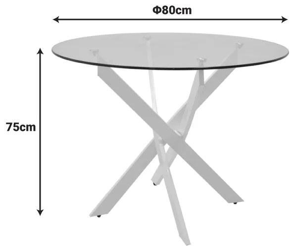 Τραπέζι Antoro pakoworld γυαλί και μεταλλικά πόδια σε λευκή απόχρωση Φ80x75εκ