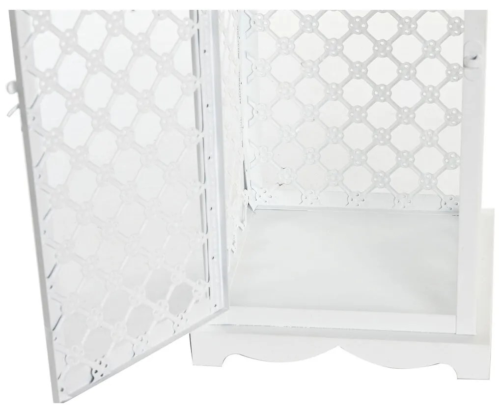 Σετ φαναριών DKD Home Decor Λευκό Μέταλλο Κρυστάλλινο Άραβας Παλαιωμένο φινίρισμα 24 x 24 x 74 cm (3 Τεμάχια)