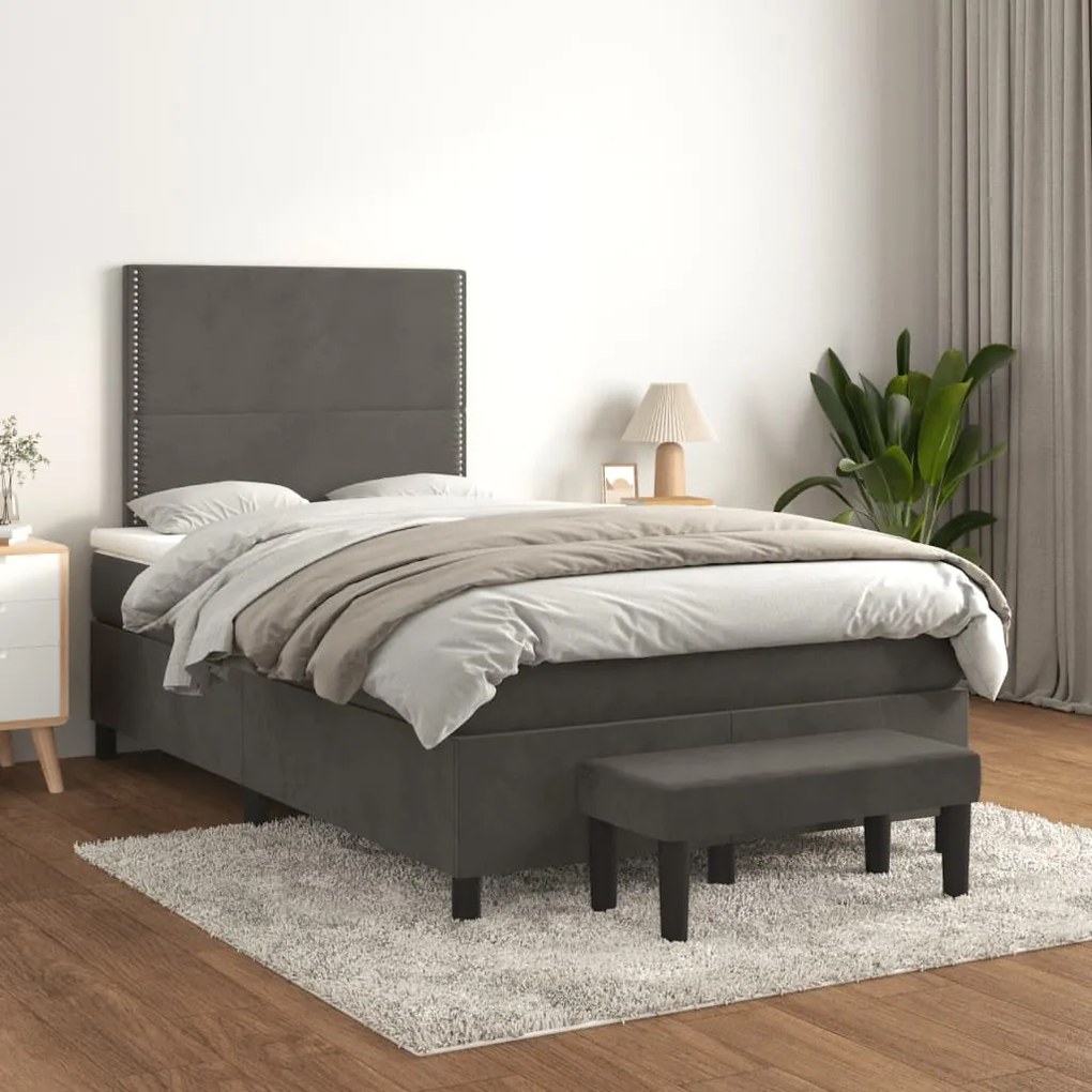 vidaXL Κρεβάτι Boxspring με Στρώμα Σκούρο Γκρι 120x190 εκ. Βελούδινο