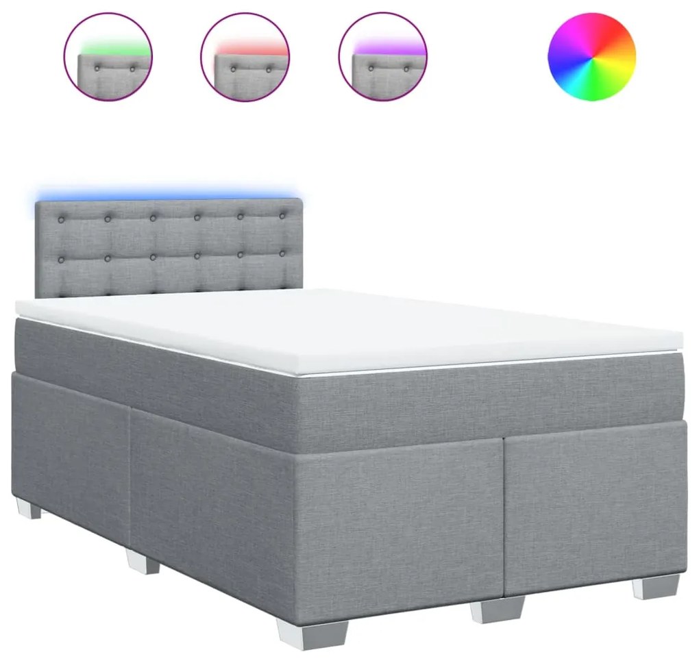 vidaXL Κρεβάτι Boxspring με Στρώμα Ανοιχτό Γκρι 120x200 εκ. Υφασμάτινο