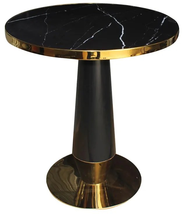 OLIVE Τραπέζι Βαφή Μαύρο-Gold, Επιφάνεια Sintered Stone Black Marble  Φ70x73cm ΕΜ789,1