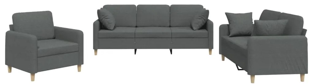 vidaXL Σετ Σαλονιού 3 Τεμαχίων Σκ. Γκρι Υφασμάτινο με Μαξιλάρια