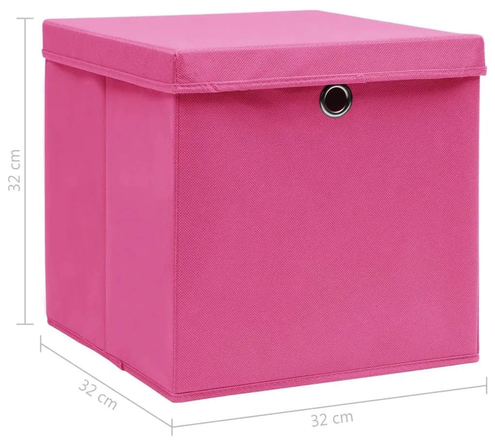 Κουτιά Αποθήκευσης με Καπάκια 4 τεμ Ροζ 32x32x32εκ Υφασμάτινα - Ροζ