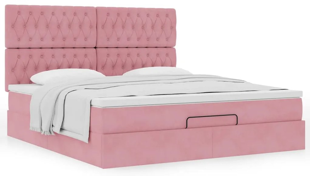 vidaXL Οθωμανικό κρεβάτι με στρώματα ροζ 180x200cm Velvet