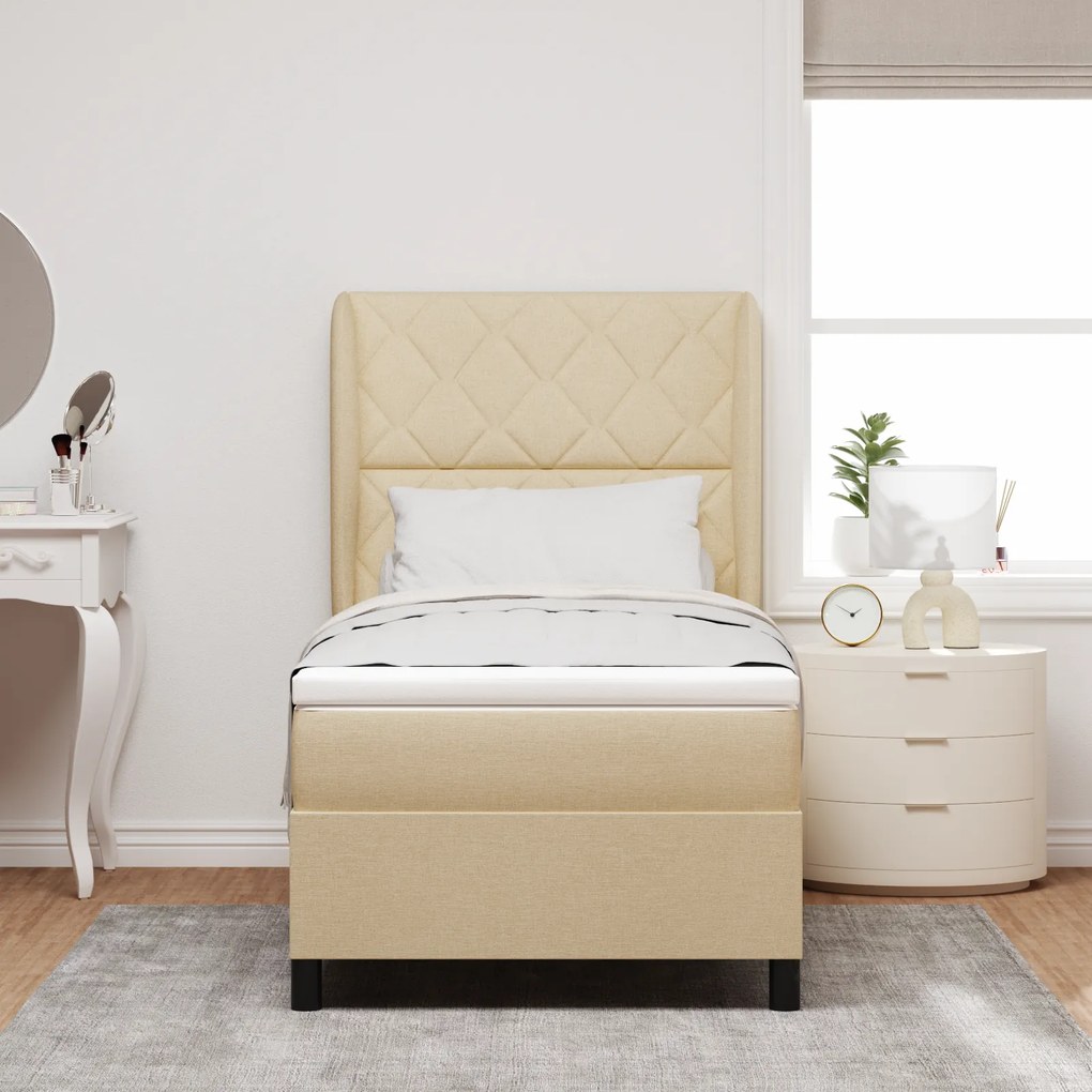 vidaXL Κρεβάτι με Στρώμα Κρεμ Box, 90x200 εκ.