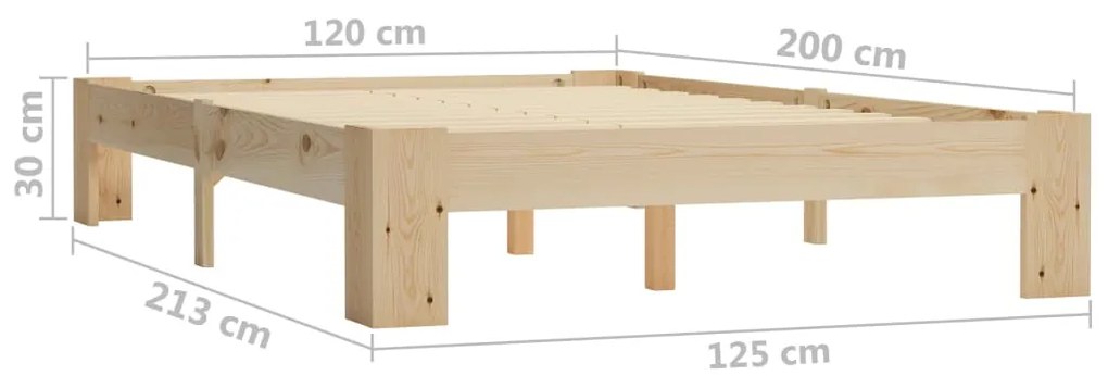 Πλαίσιο Κρεβατιού 120 x 200 εκ. από Μασίφ Ξύλο Πεύκου - Καφέ