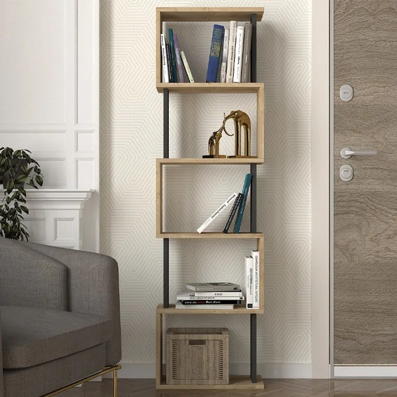 Βιβλιοθήκη Alvina Megapap χρώμα sapphire oak - ανθρακί 45x19,6x158,8εκ.
