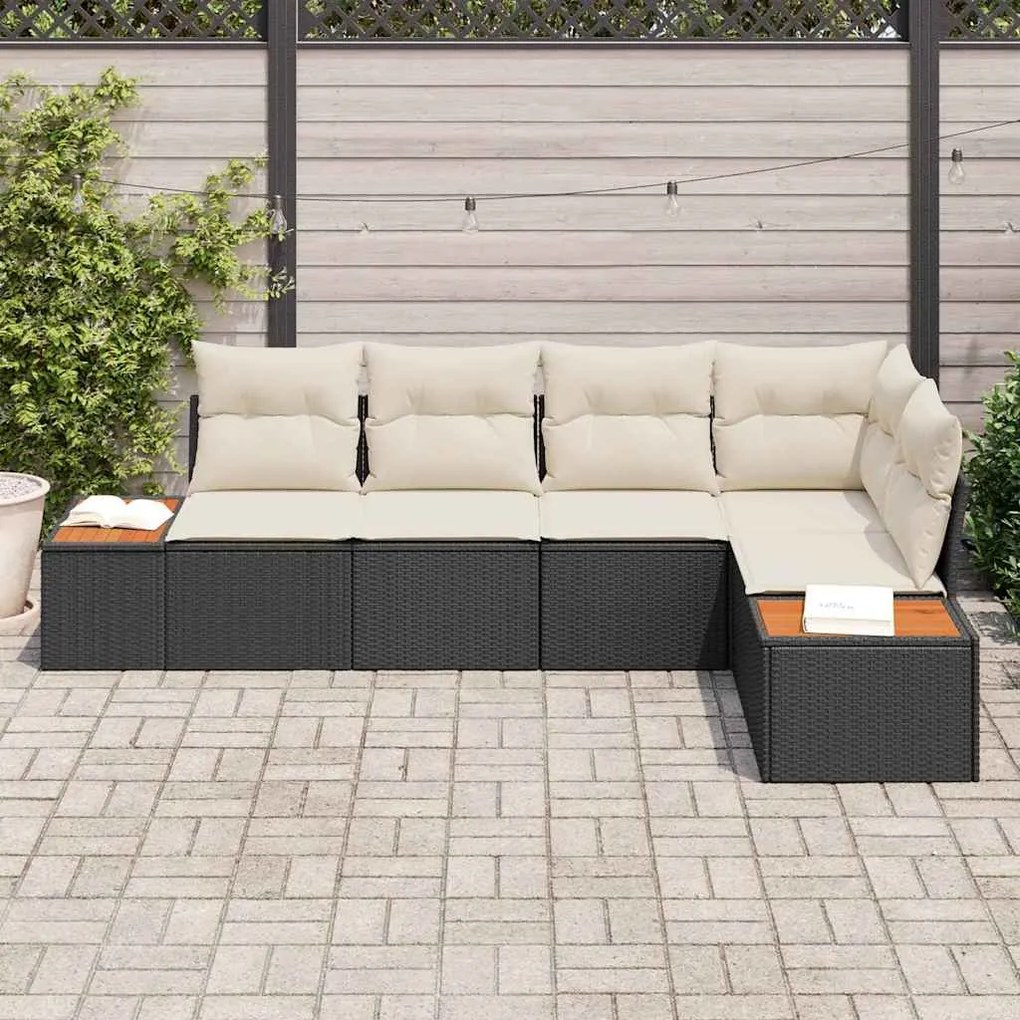 vidaXL Σετ Καναπέ Κήπου με μαξιλάρι 5 pcs Μαύρο Πολυ ράταν
