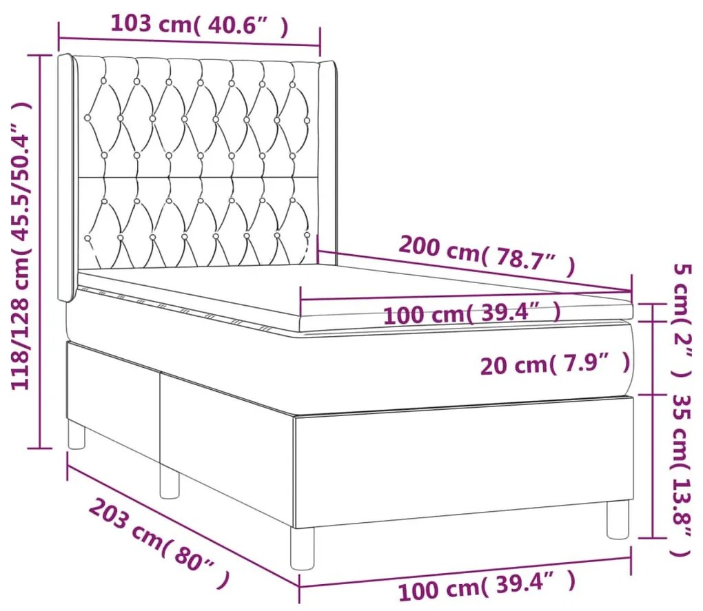 Κρεβάτι Boxspring με Στρώμα Ροζ 100x200 εκ. Βελούδινο - Ροζ