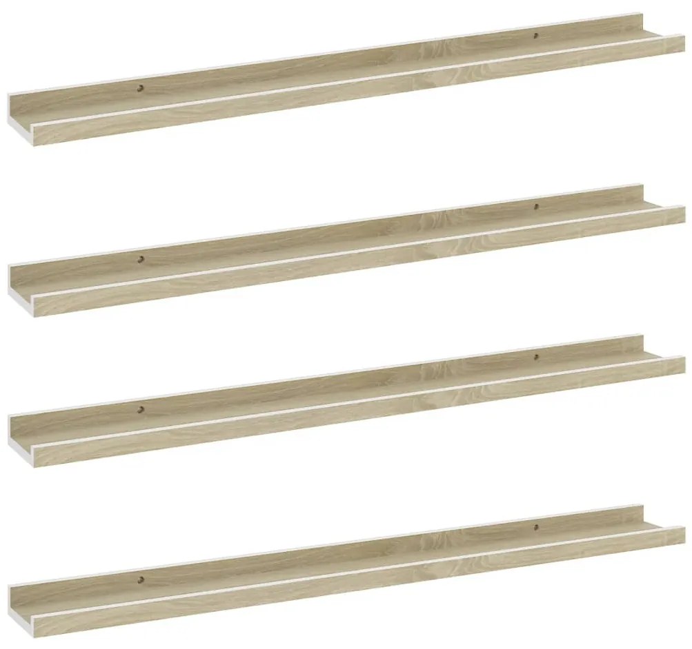 vidaXL Ράφια Τοίχου 4 τεμ. Λευκό και Sonoma Δρυς 80 x 9 x 3 εκ.