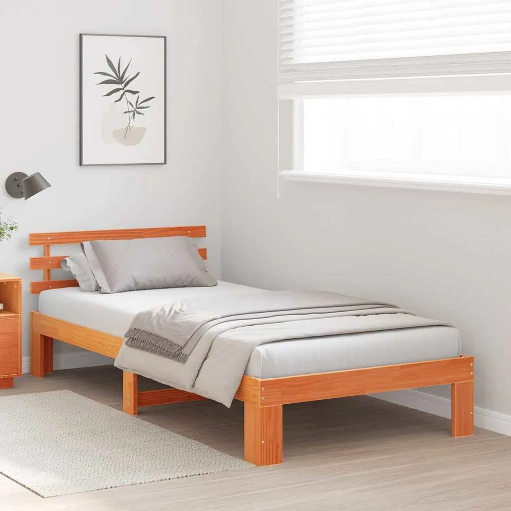 vidaXL Σκελετός Κρεβατιού Καφέ 90 x 190 cm Μασίφ ξύλο πεύκου