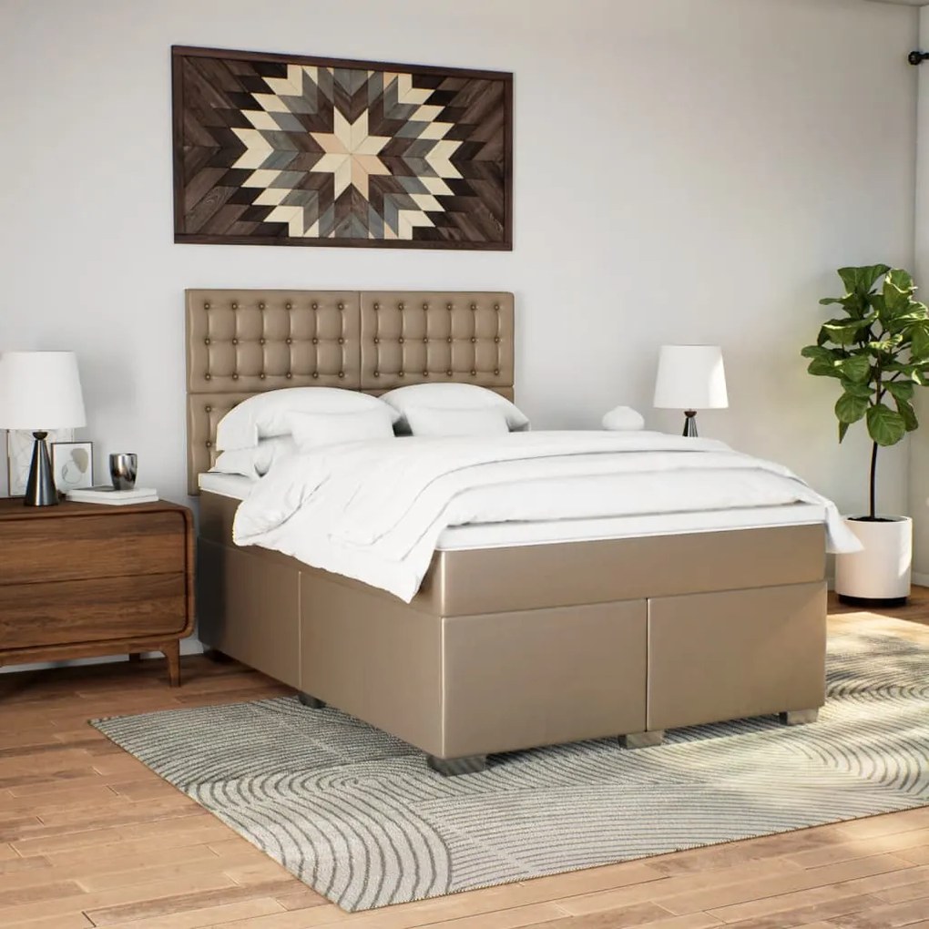 vidaXL Κρεβάτι Boxspring με Στρώμα Καπουτσίνο 160x200εκ.από Συνθ.Δέρμα