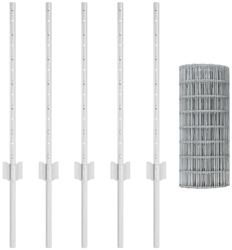 vidaXL Euro Fence με 5 Υποστηρίγματα Ασήμι 0,6x10 μ Ατσάλι