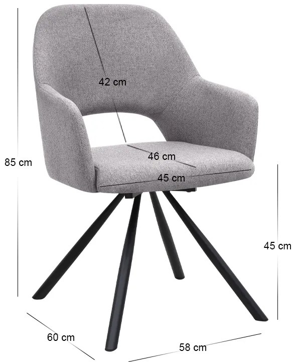 Πολυθρόνα τραπεζαρίας Gabriel Megapap μπεζ ύφασμα - μεταλλικό μαύρο πόδι 58x60x85εκ.