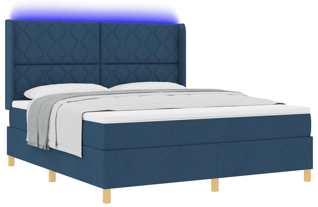 vidaXL Κρεβάτι με σεντόνια με στρώμα & LED Μπλε 180x200 εκ. Υφασμάτινο