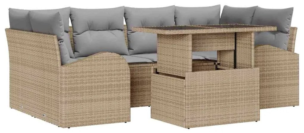 vidaXL Σετ Καναπέ Κήπου 7 pcs Μπεζ 100 x 55 x 73 εκ Πολυ ράταν