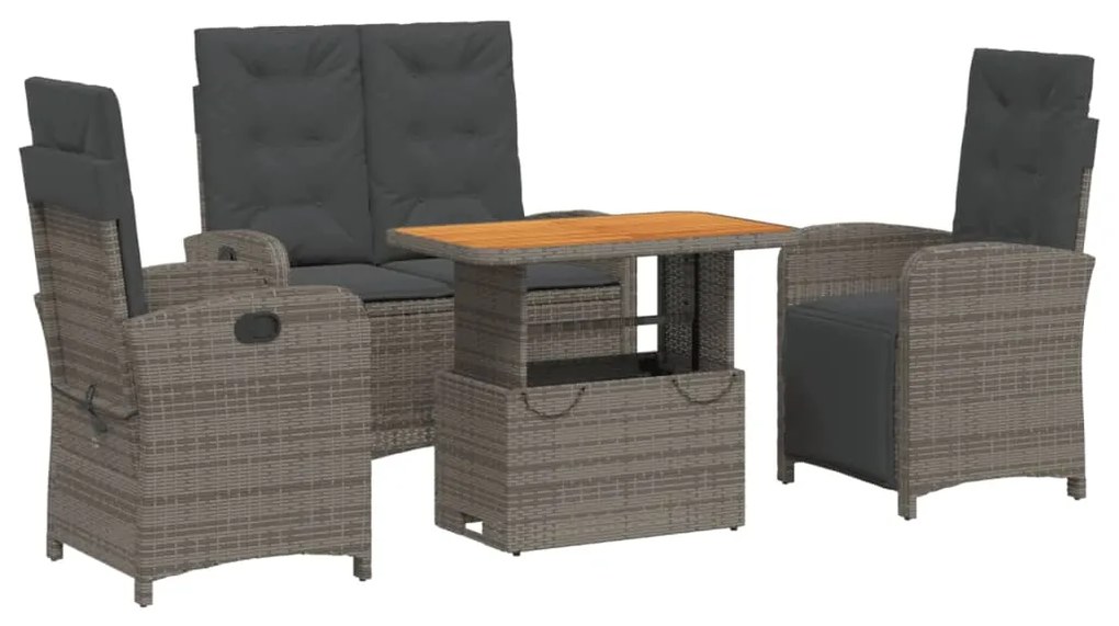 vidaXL Σετ Τραπεζαρίας Κήπου 4 τεμ. Γκρι Συνθετικό Ρατάν με Μαξιλάρια