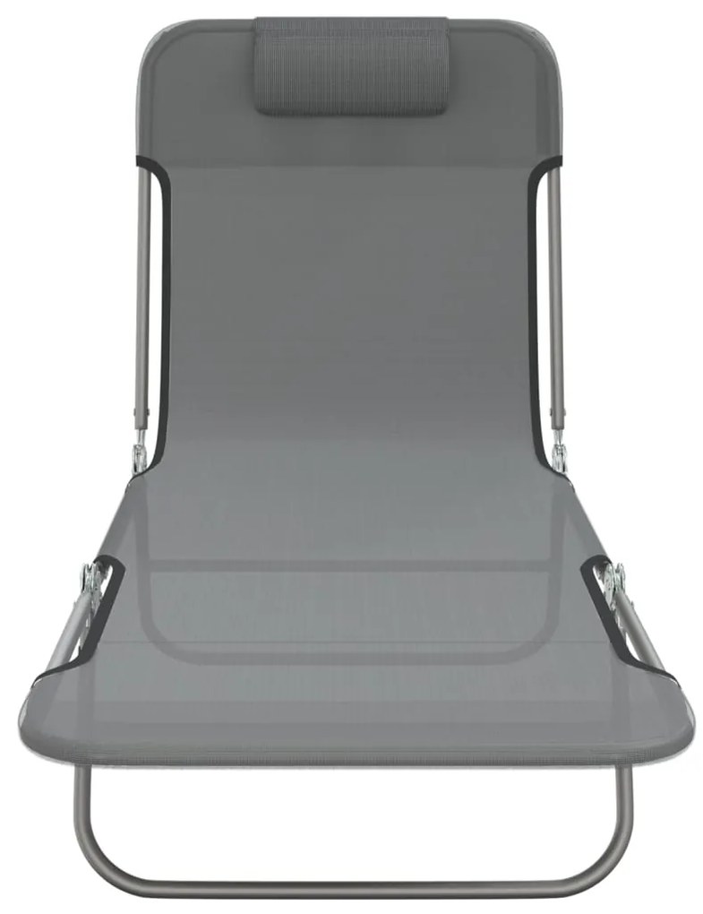 vidaXL Ξαπλώστρες Πτυσσόμενες 2 τεμ. Γκρι από Textilene &amp; Ατσάλι