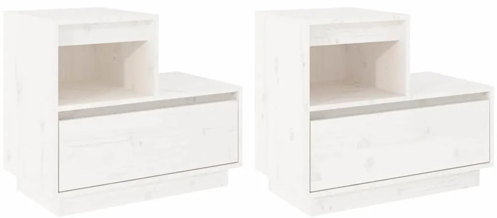 vidaXL Κομοδίνα 2 τεμ. Λευκά 60 x 34 x 51 εκ. από Μασίφ Ξύλο Πεύκου