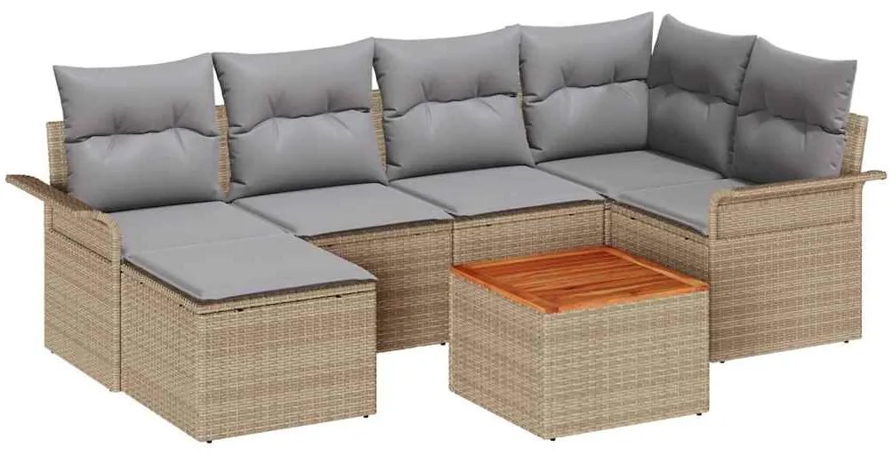 vidaXL Σετ Καναπέ Κήπου 7 pcs Μπεζ Πολυ ράταν