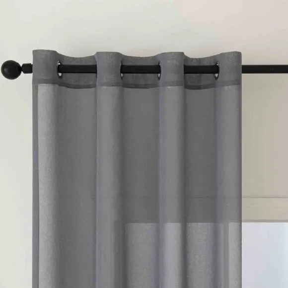 Beauty Home Κουρτίνα γάζα μονόχρωμη με 8 μεταλλικούς κρίκους Sharp Art 8448 140x270 Ανθρακί
