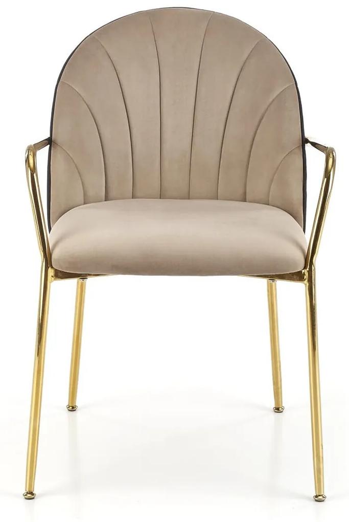 Καρέκλα Houston 1565, Beige, Μαύρο, Χρυσό, 80x53x57cm, 8 kg, Ταπισερί, Μεταλλικά, Μπράτσα | Epipla1.gr