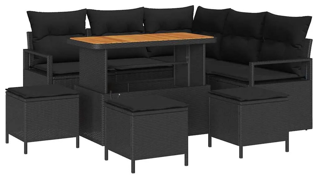 vidaXL Σετ Καναπέ Κήπου με μαξιλάρι 9 pcs Μαύρο Πολυ ράταν