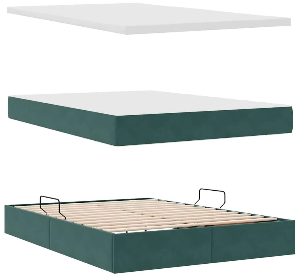 vidaXL Κρεβάτι με αποθηκευτικό χώρο και στρώμα Σκούρο Πράσινο