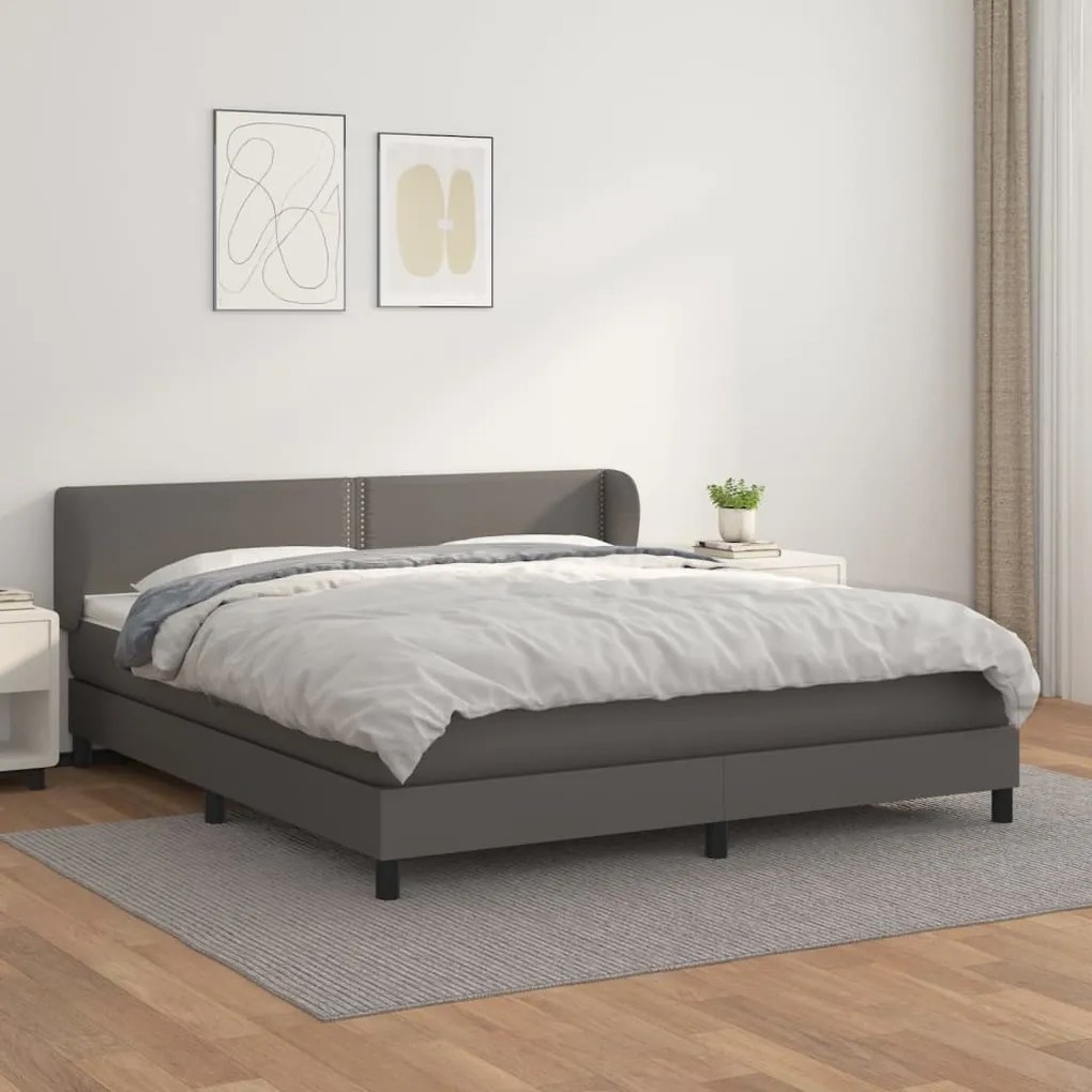 Κρεβάτι Boxspring με Στρώμα Γκρι 180x200 εκ. Συνθετικό Δέρμα