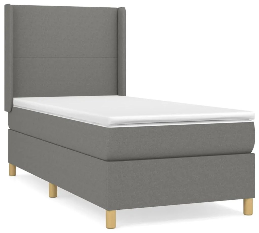 Κρεβάτι Boxspring με Στρώμα Σκούρο Γκρι 90x200 εκ. Υφασμάτινο - Γκρι