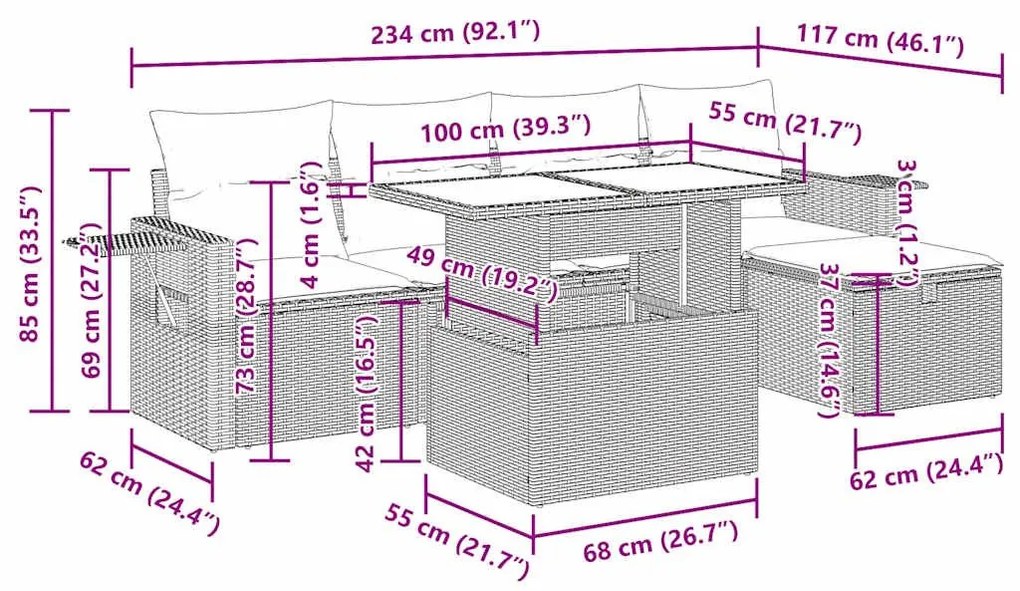 Σετ Καναπέ Κήπου 6 τεμ. Μπεζ Συνθετικό Ρατάν με Μαξιλάρια - Μπεζ