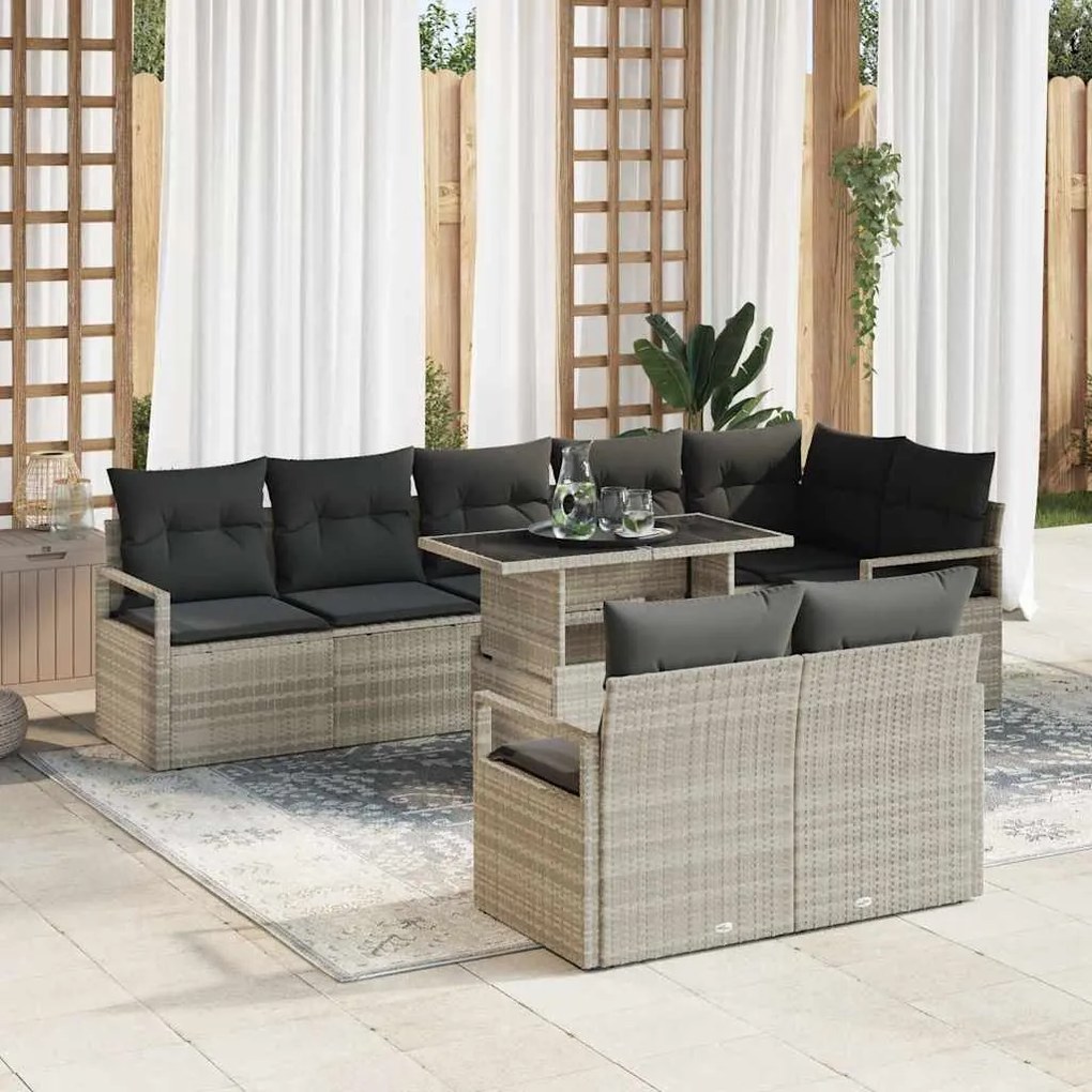 vidaXL Σετ Καναπέ Κήπου με αποθήκευση 9 pcs Ανοιχτό γκρι Πολυ ράταν