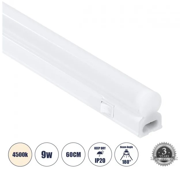 Γραμμικό Φωτιστικό LED T5 9W 882lm IP20 4500K Λευκό 60788 Globostar 60788 Λευκό