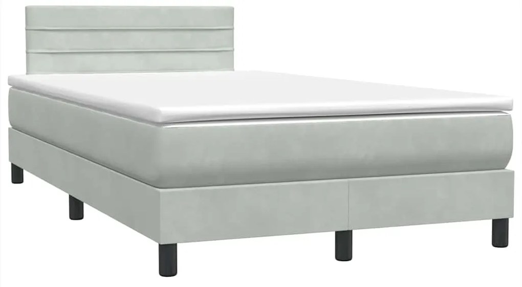 vidaXL Κρεβάτι Boxspring με Στρώμα Ανοιχτό Γκρι 120x220 εκ. Βελούδινο