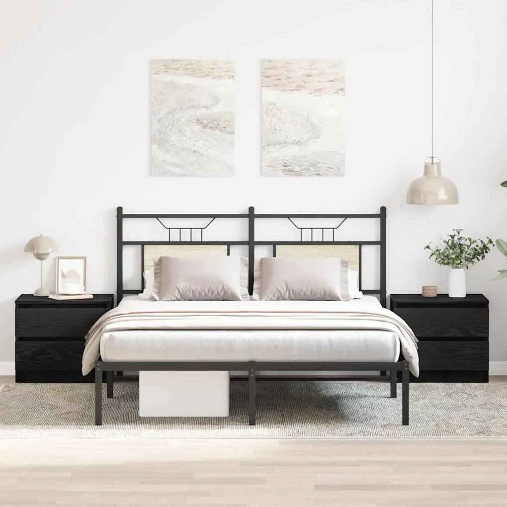 vidaXL Κομοδίνο 2 pcs Μαύρη Οξυά 50 x 40 x 43,5 εκ. Επεξεργασμένο ξύλο