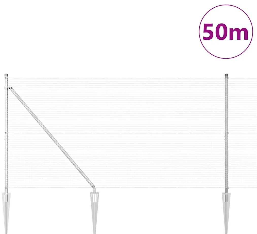vidaXL Φράχτης με Στήλες. Ασημί 1.4 x 50 m Ατσάλι