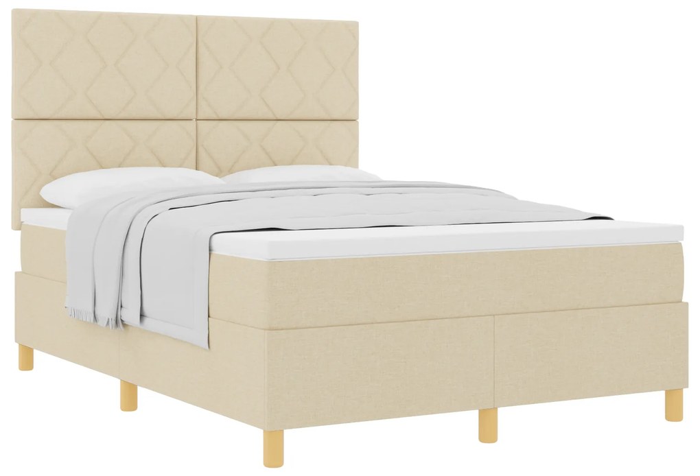 vidaXL Κρεβάτι με Στρώμα Κρεμ 140x200 cm Ύφασμα