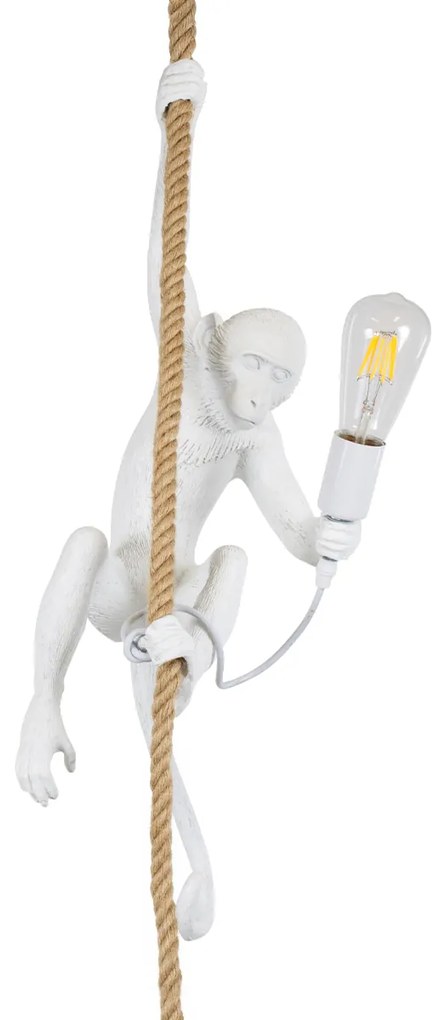 01802 GloboStar®  APES 01802 Μοντέρνο Κρεμαστό Φωτιστικό Φιγούρα Μονόφωτο 1 x E27 IP20 Λευκό Πλαστικό με Μπεζ Σχοινί - Μ26 x Π28 x Υ69cm