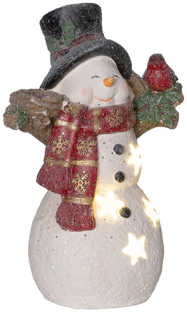 Χριστουγεννιάτικη διακόσμηση HOMCOM, χιονάνθρωπος με πουλί, 4 θερμά λευκά LED, λειτουργία με μπαταρία, 25 x 15,5 x 38 cm