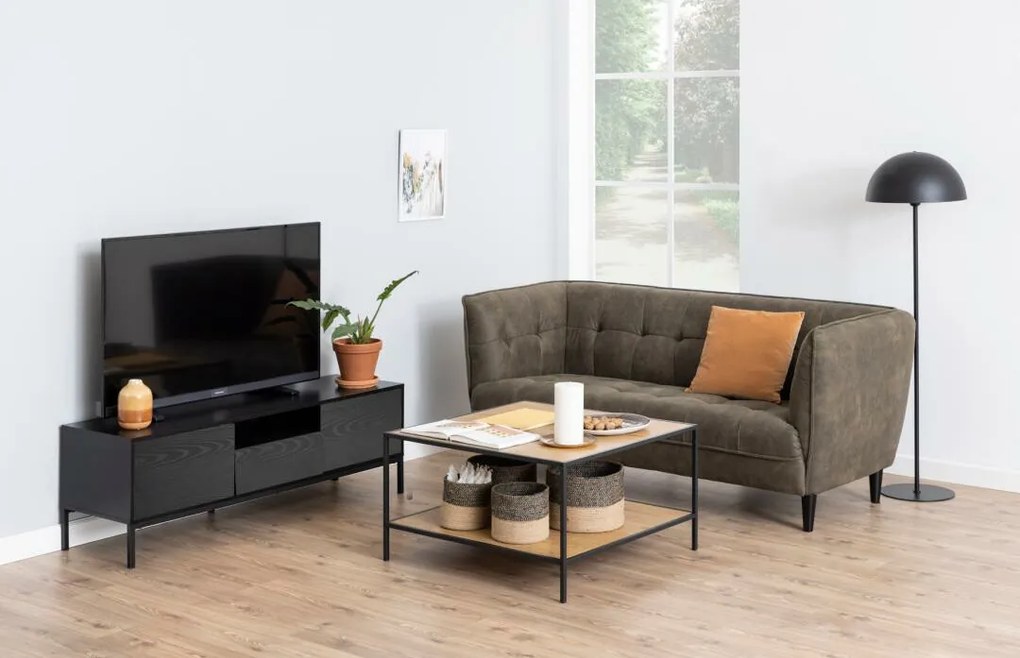 Τραπέζι Tv Oakland 341, Μαύρο, Γκρι δρυς, Ο αριθμός των θυρών: 2, Αριθμός συρταριών: 1, 140x45x40cm, 30 kg | Epipla1.gr