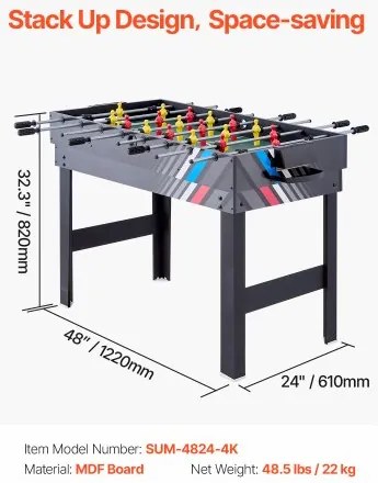 VEVOR 122cm Air Hockey Table 4-in-1 Combo Game Table Foosball Ping Pong Billiard
