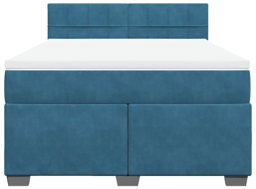 vidaXL Κρεβάτι Boxspring με Στρώμα Σκούρο Μπλε 140x190 εκ. Βελούδινο