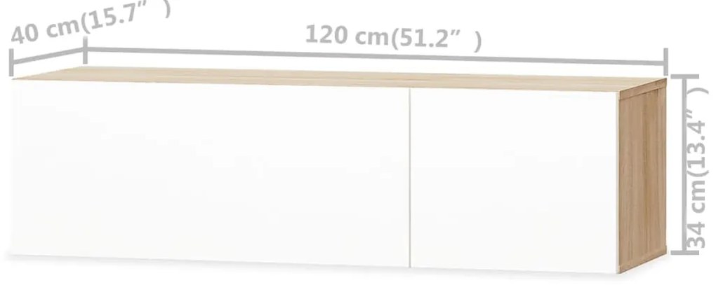 vidaXL Έπιπλα Τηλεόρασης 2 τεμ. Λευκό/Δρυς 120x40x34 εκ. Επεξ. Ξύλο