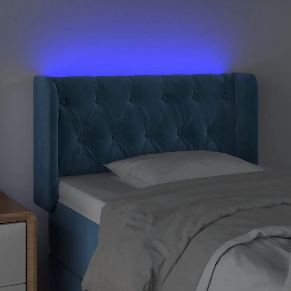 Κεφαλάρι Κρεβατιού LED Σκούρο Μπλε 83x16x78/88 εκ. Βελούδινο - Μπλε